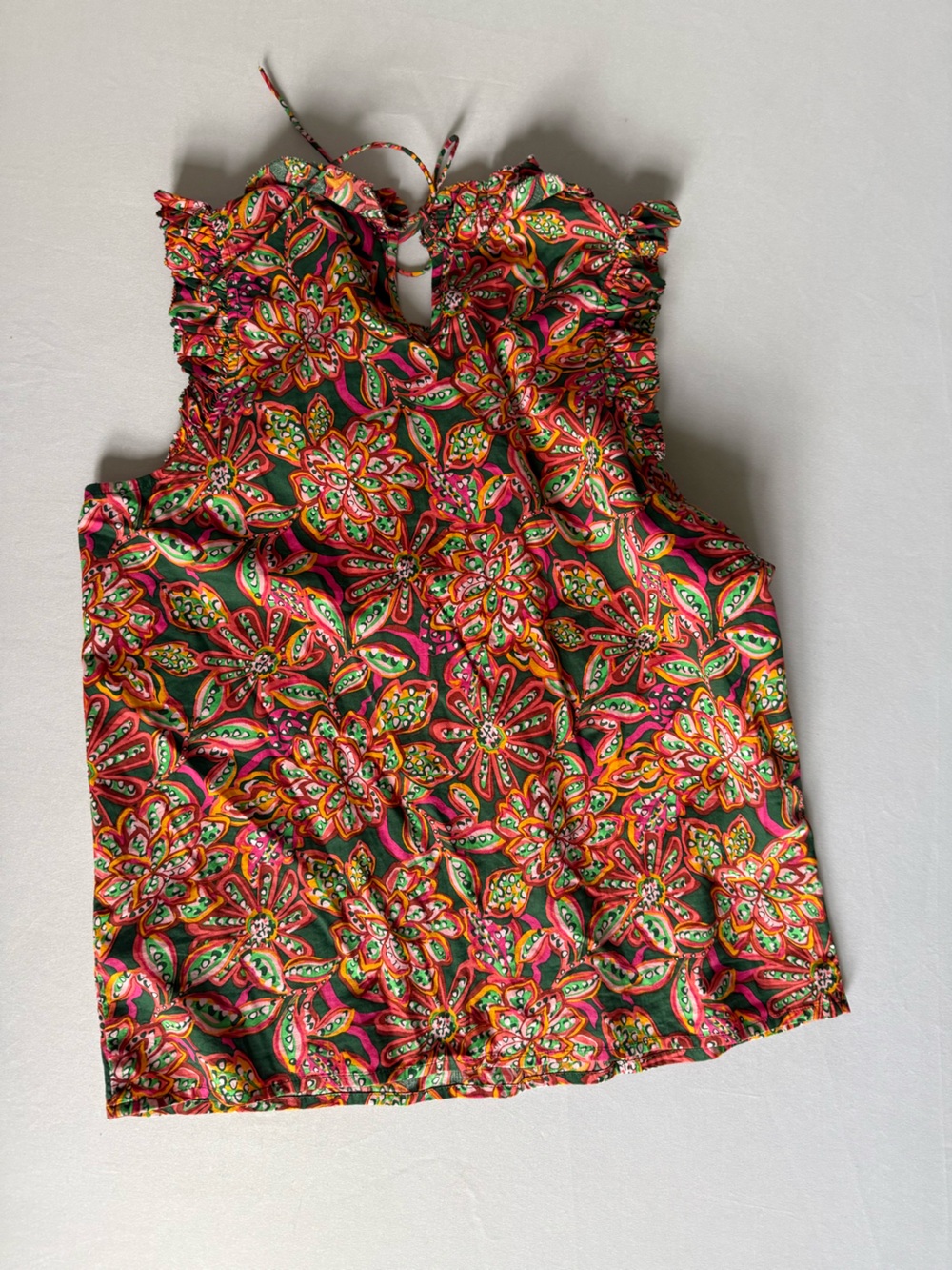 J. Crew Multicolor Floral Smocked Camisole - Green Pink Orange - Picture 3 of 3